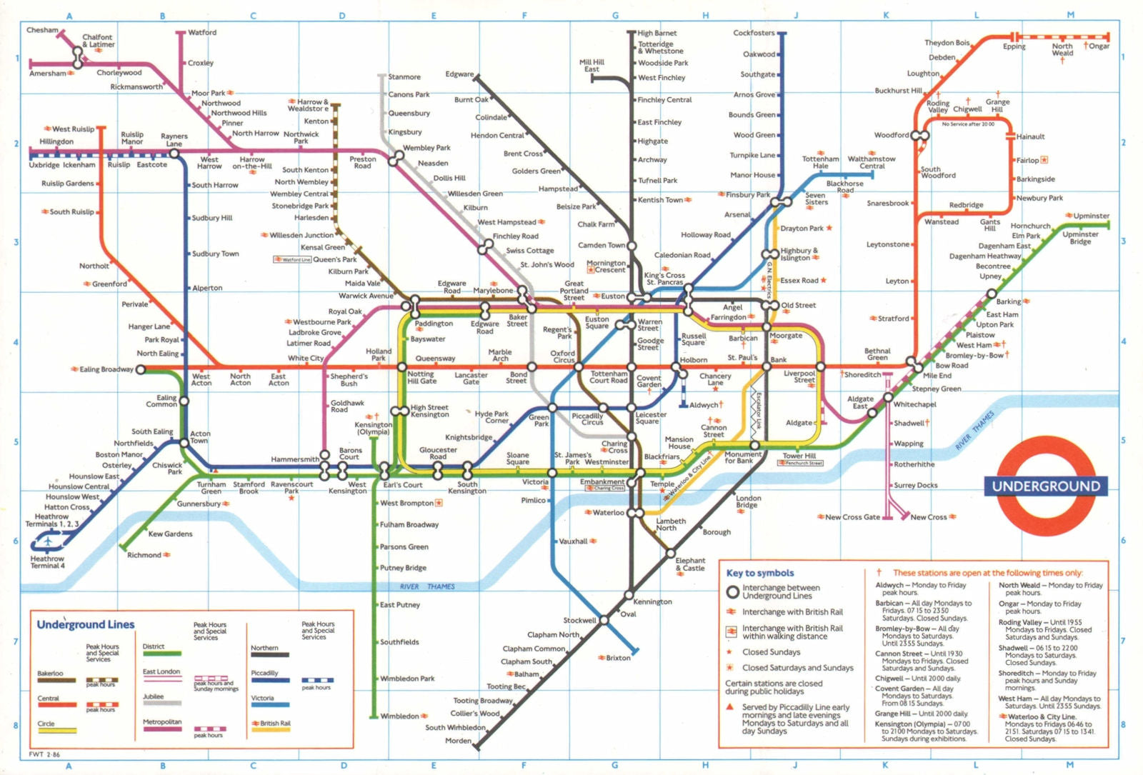 LONDON UNDERGROUND tube plan map. Heathrow Terminal 4 complete. #2 1986